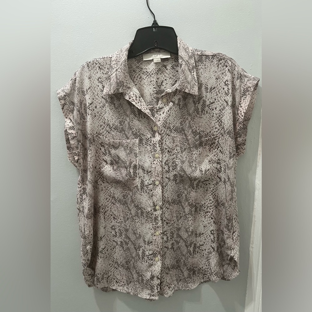 LOFT Women's Button Down Snake Print Shirt - Black, White, and Light Pink